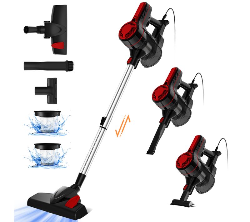 Aspirateur Balai Filtre HEPA H13, Aspirateur Balais Filaire 3-en-1, Câble 5m, Rouge
