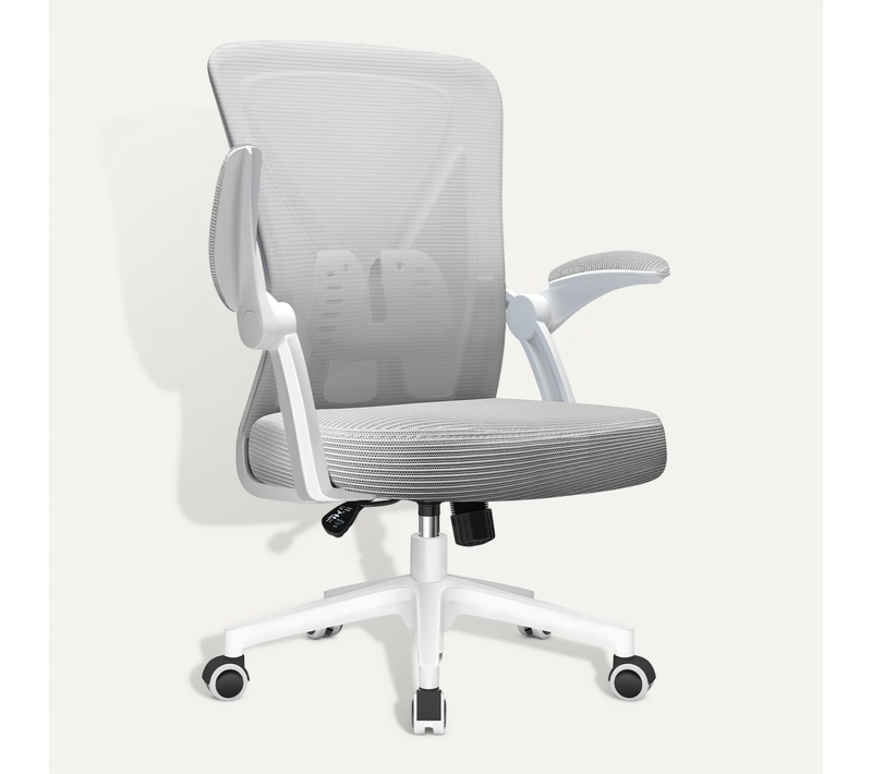 Fauteuil de Bureau Gris, Dossier Inclinable, Accoudoirs Pliables, Hauteur Réglable, Supporte 150 kg