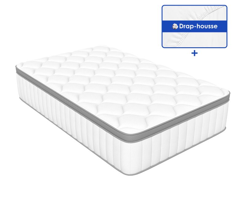 Matelas 90x190 Épaisseur 25cm, Ressorts Ensachés 7 Zones Accueil Mémoire De Forme Avec Drap-housse