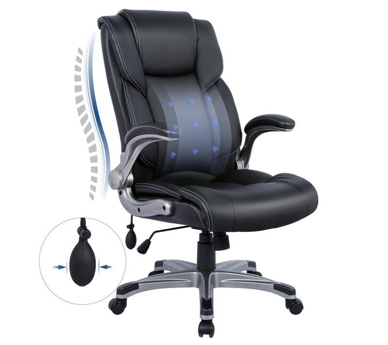 Chaise De Bureau Ergonomique En Simili, Accoudoirs Et Hauteur Réglables-noir