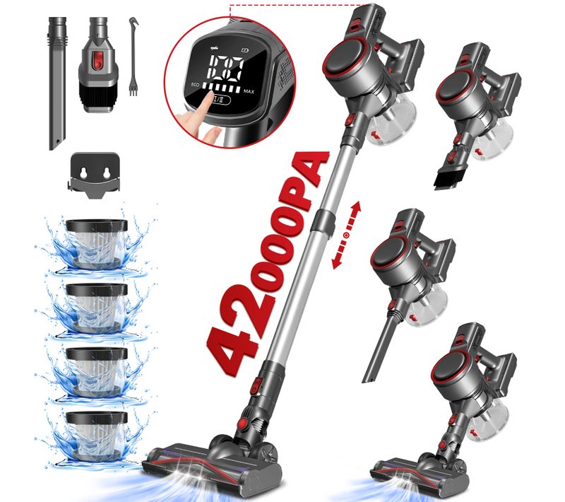 Aspirateur Balai Sans Fil 42 Kpa, 50 Min D'autonomie, 2 Vitesses, 1.3l Capacité, Anti-emmêlement