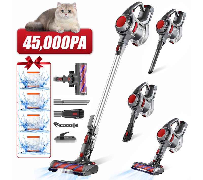 Aspirateur Balai Sans Fil 45 Kpa, 50 Min D'autonomie, 2 Vitesses, 1.3l Capacité, Anti-emmêlement