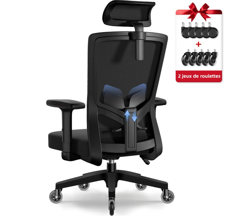 Fauteuil De Bureau, Accoudoirs Réglables, Hauteur Réglable, Noir