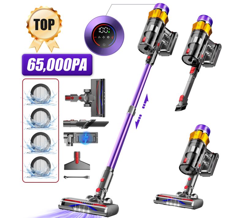 Aspirateur Balai 65Kpa,70min D'autonomie, Puissant 650W,Capacité 1.5L