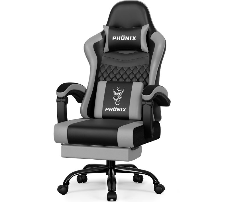 Chaise Gaming, Fauteuil Gamer Inclinable De 90° à 165°, Hauteur Réglable, Confortable - Gris