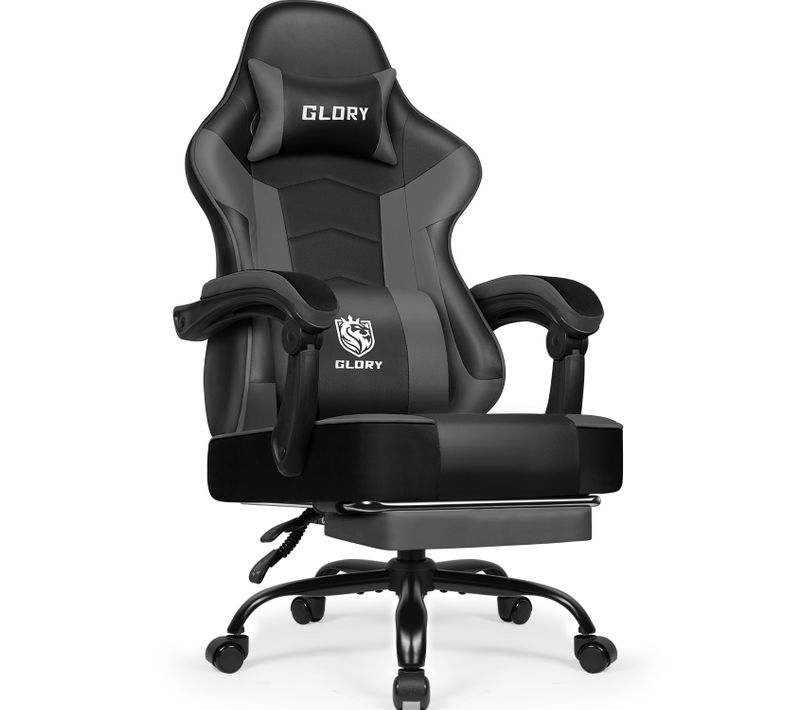 Chaise Gaming,fauteuil Gamer Avec Coussin Lombaire Et Repose-pieds,charge 150kg,noir-gris