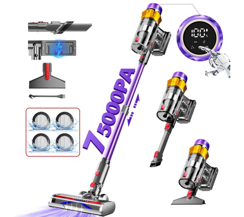 Aspirateur balai sans fil 75KPa – 70 min d’autonomie, 6 en 1, écran tactile, 3 modes réglables
