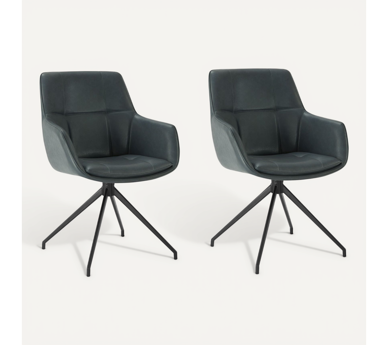 Lot de 2 Chaises de Salle à Manger, Fauteuil Pivotant à 360 degrés, en PU-Bleu Foncé