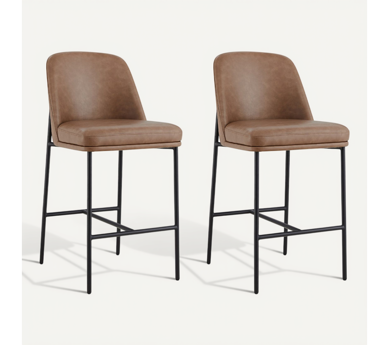 Lot de 2 Tabouret de Bar,Hautes en PU, avec Dossier Hauteur 97 cm, pour Bars et Cuisine-Marron