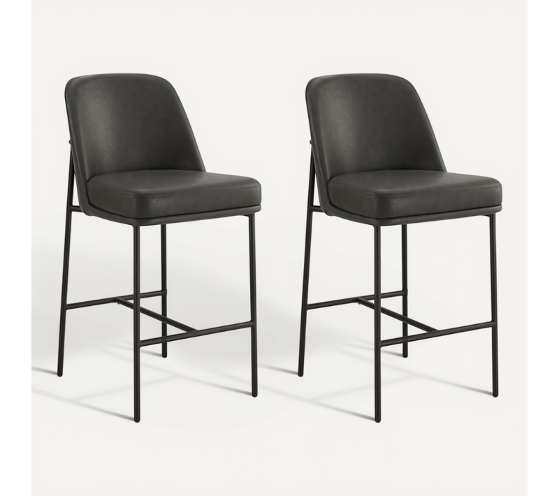 Lot de 2 Tabouret de Bar,Hautes en PU, avec Dossier Hauteur 97 cm, pour Bars et Cuisine-Gris foncé
