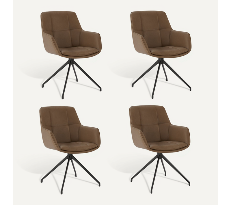 Lot de 4 Chaises de Salle à Manger, Fauteuil Pivotant à 360°, Chaise de Cuisine en PU-Marron