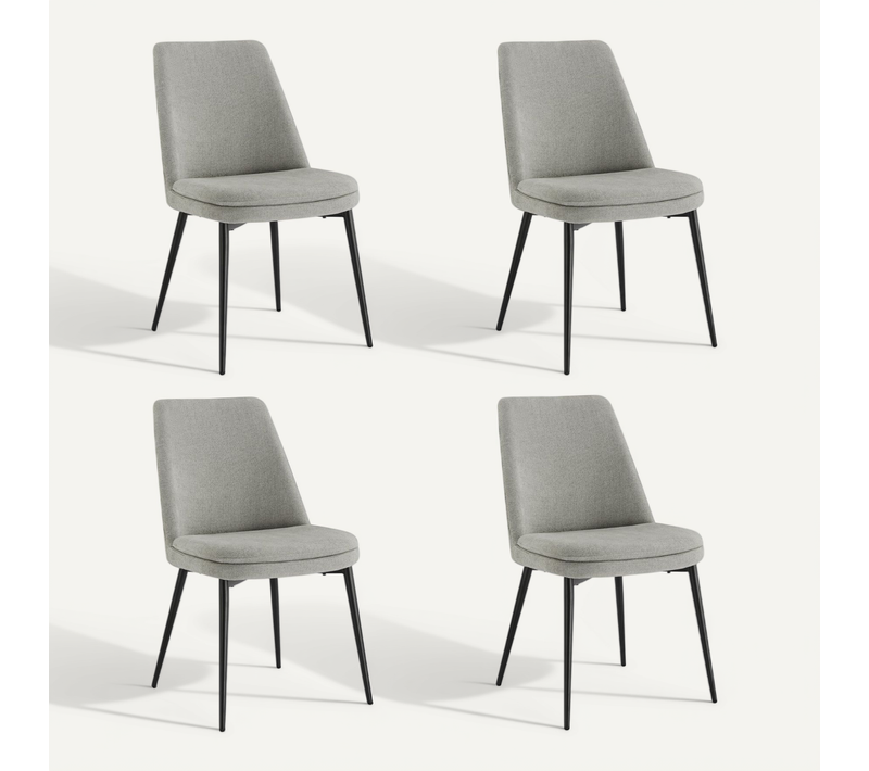 Lot De 4 Chaises De Salle à Manger, Pieds En Métal, Avec Dossier,en Chenille Gris Clair