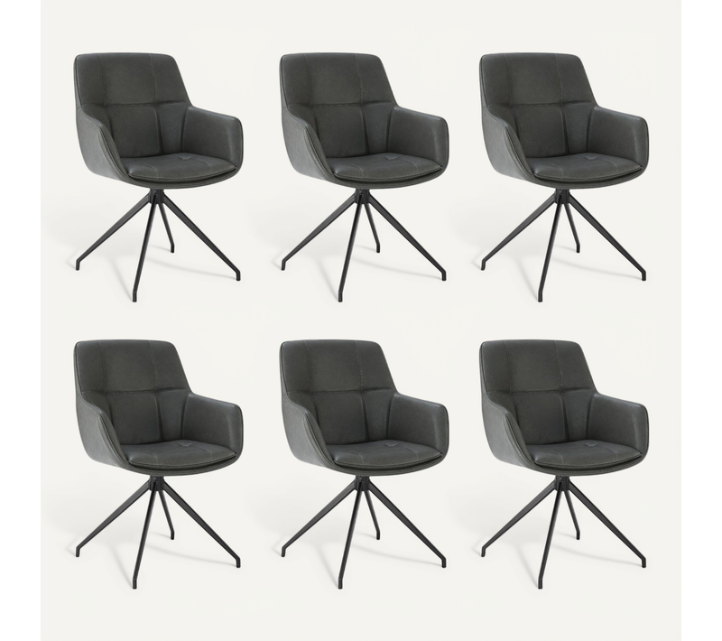 Lot de 6 Chaises de Salle à Manger,  Fauteuil Pivotant à 360 degrés, en PU-Gris foncé