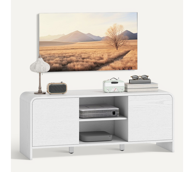 Meuble TV Pour Téléviseur Jusqu'à 55 Pouces 2 Portes 2 Compartiments étagère Réglable Blanc