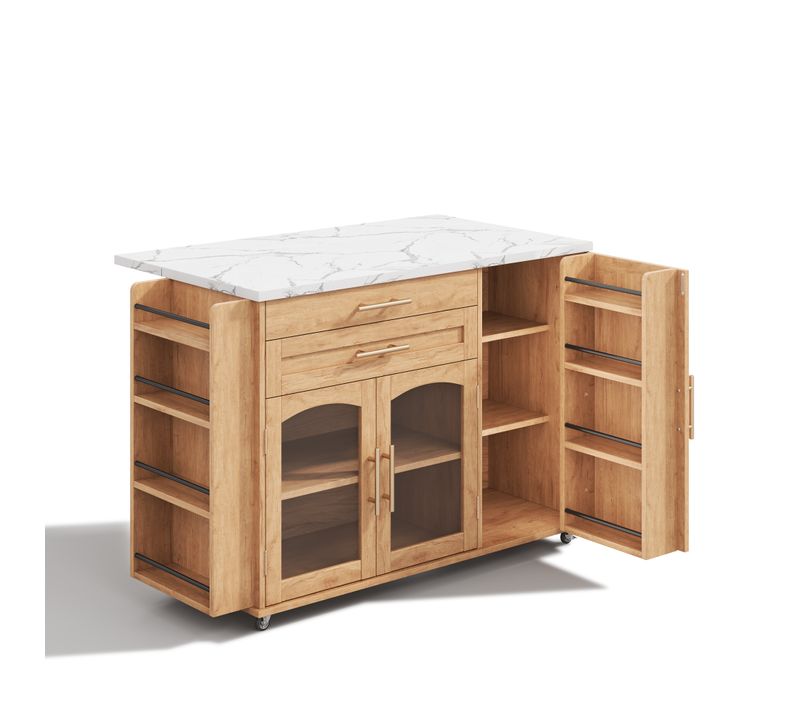Îlot De Cuisine Mobile Avec Plan De Travail Pliable, Chariot De Cuisine, Multiples Rangements