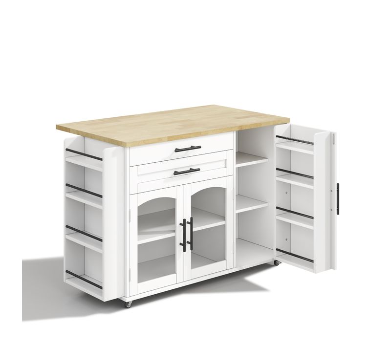 Îlot De Cuisine Mobile Avec Plan De Travail Pliable, Chariot De Cuisine, Multiples Rangements