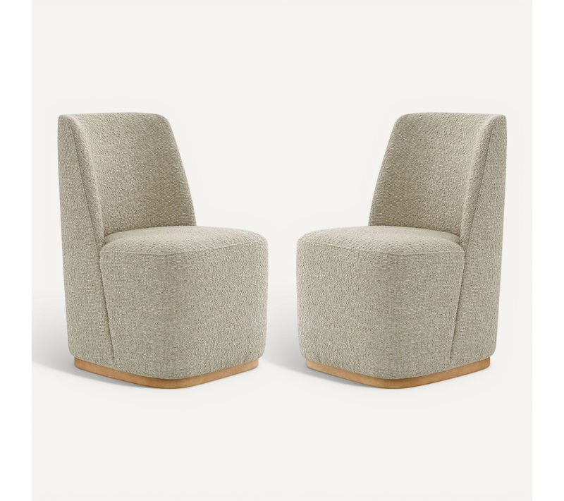 Lot De 2 Chaises De Salle À Manger Rembourrées À Roulettes Certifié FSC, Fausse Angora-Beige Voine