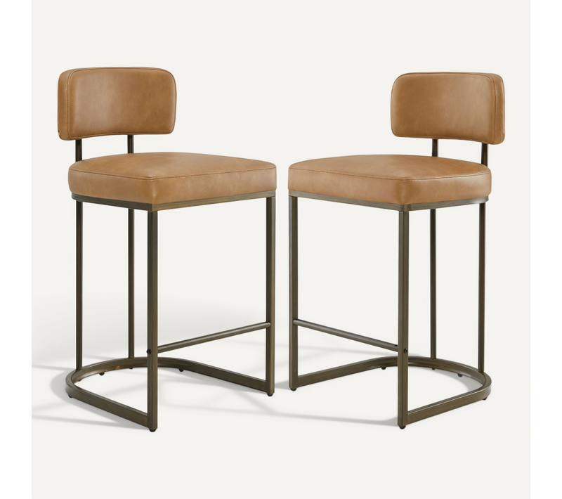 Lot de 2 tabourets de bar hauteur comptoir 66 cm, similicuir, pour îlot-Marron