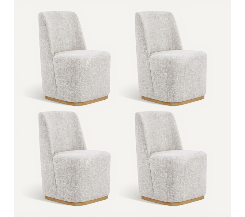 Lot De 4 Chaises De Salle À Manger Rembourrées À Roulettes CHITA, Certifié FSC, Fausse Angora-Blanc