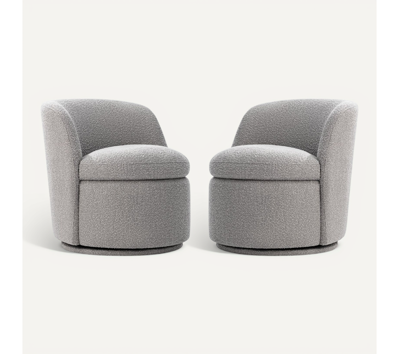Lot De 2 Fauteuils Pivotants, Sièges Rembourrés Confortables En Fausse Angora Certifié Fsc-gris