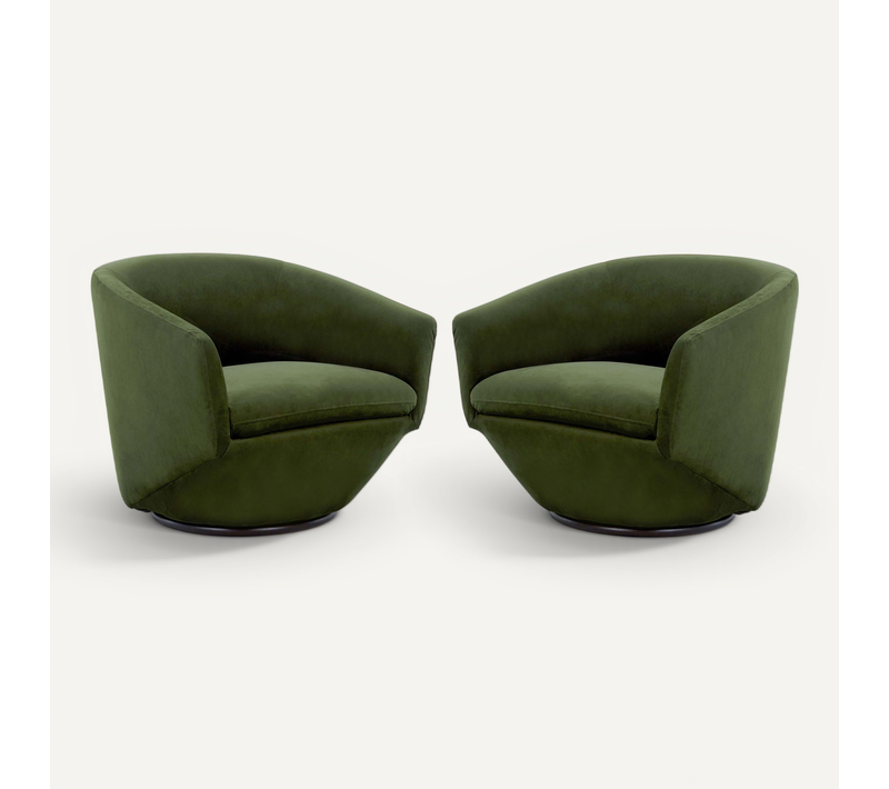 Lot De 2 Fauteuils Pivotants Chita, Tissu Velours, Fauteuils Ronds Avec Base Métallique-vert