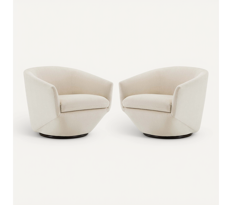 Lot De 2 Fauteuils Pivotants Chita, Tissu Velours, Fauteuils Ronds Avec Base Métallique-blanc