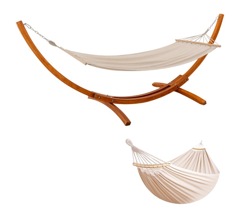Hamac sur Pied, 2 Hamacs Inclus, Supporte 200 kg, Support en Bois 320×120×120 cm