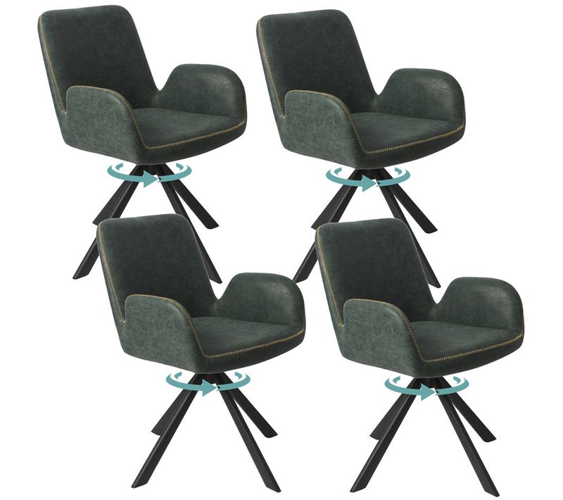 Lot De 4 Chaises Salle à Manger Et Cuisine, Bureau – Confort 56×59×82 Cm – 360°-Vert Vintage