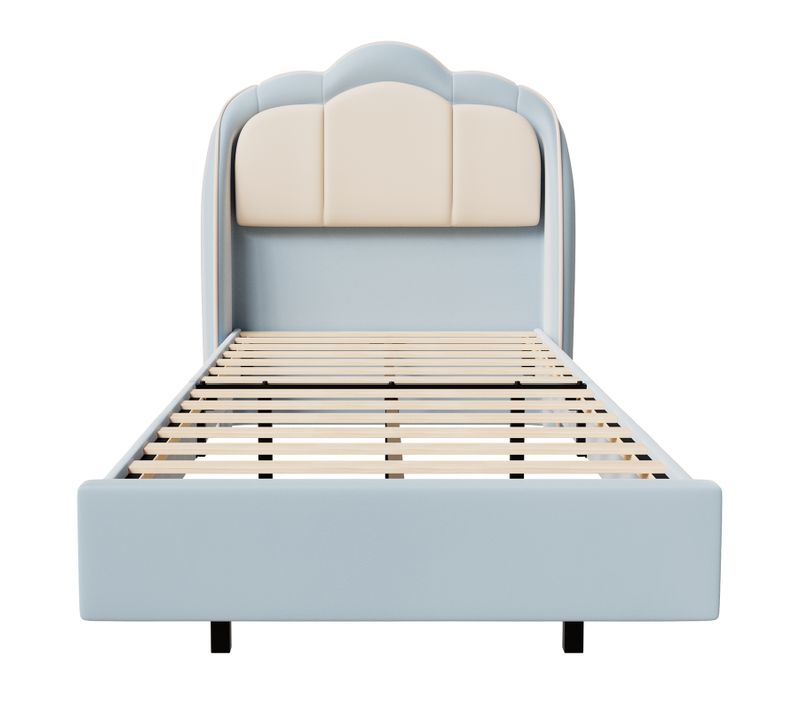 Lit Enfant 90×200 Cm Avec Lampe LED Musicale, Lit Flottant, Tête De Lit Nuage, Solide, Lit Bleu