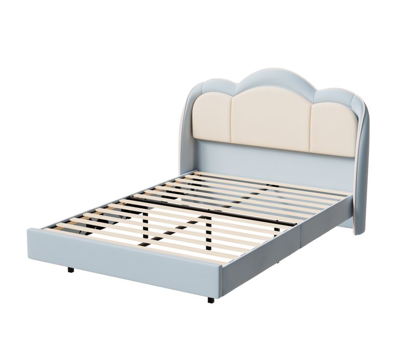 Lit Enfant 140×200 cm avec lampe LED Musicale, lit Flottant, tête De Lit Nuage, solide, lit bleu