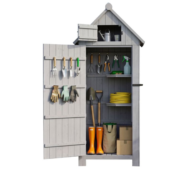 Abri De Jardin En Bois Avec Toit En Appentis Protégé UV, 77 × 54.3 × 179 Cm, Gris