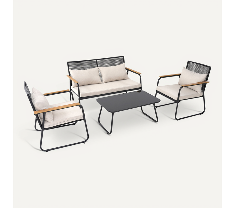 Salon de Jardin Extérieur,Canapé En Rotin 4 Places Avec Table Basse