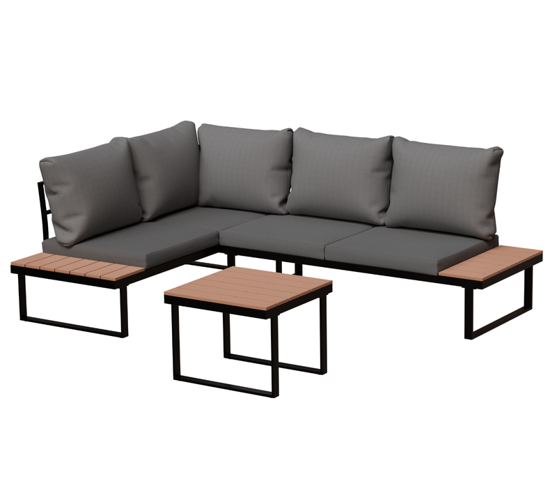 Salon de Jardin Extérieur, Comprend un Canapé d'Angle en L et une Table Basse