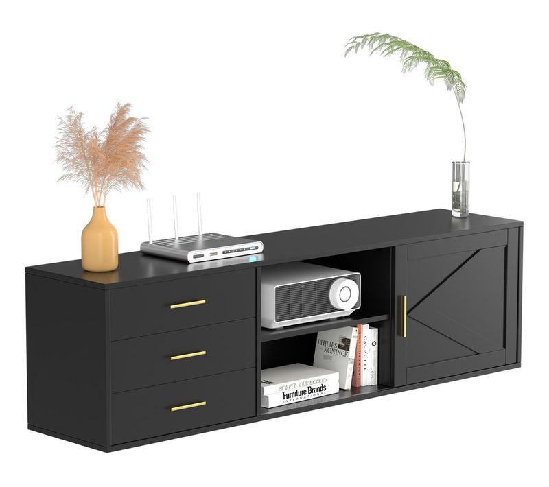 Meuble TV 160 cm – Meuble TV Avec 3 Tiroirs Et 1 Portes Coulissantes, Rangement Pratique