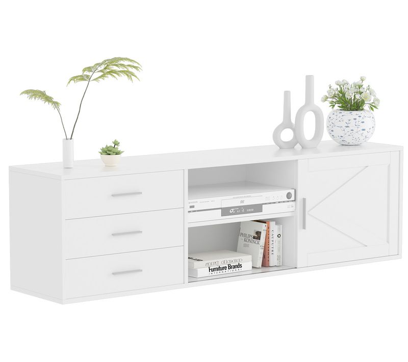 Meuble TV 160 cm – Meuble TV Avec 3 Tiroirs Et 1 Portes Coulissantes, Rangement Pratique