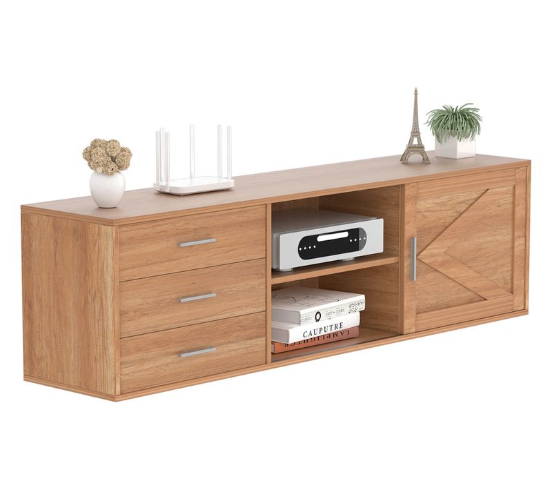 Meuble TV 160 cm – Meuble TV Avec 3 Tiroirs Et 1 Portes Coulissantes, Rangement Pratique