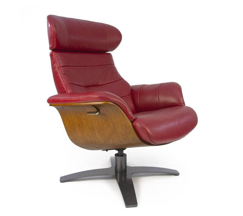 Fauteuil En Cuir Et Bois Chêne Naturel - Vega - Cuir Rouge