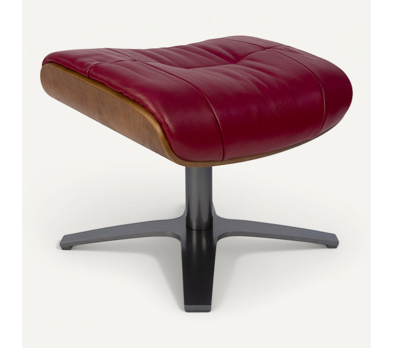 Pouf En Cuir Et Chêne Naturel - Vega - Cuir Rouge