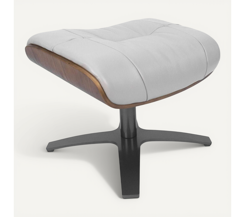 Pouf En Cuir Et Chêne Naturel - Vega - Cuir Gris