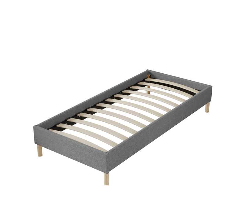 Sommier 90x190 Cm, Tissu Gris, Pieds En Bois