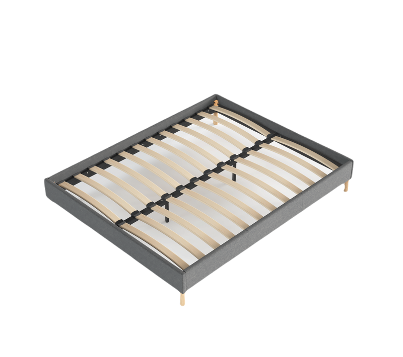 Sommier 140x190 Cm, Tissu Gris, Pieds En Bois