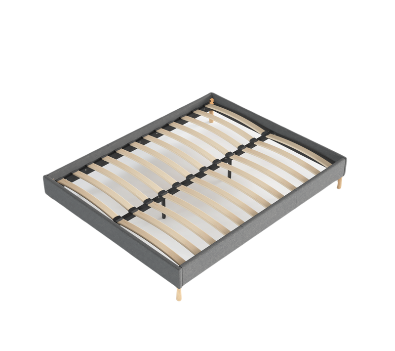 Sommier 180x200 Cm, Tissu Gris, Pieds En Bois