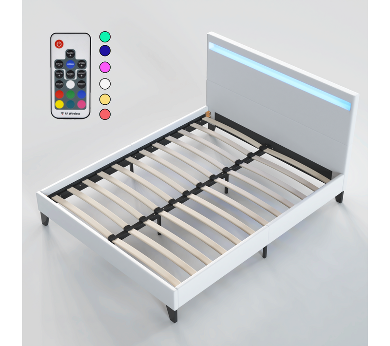 Lit 160x200 cm Éclairage LED Simili-cuir Blanc