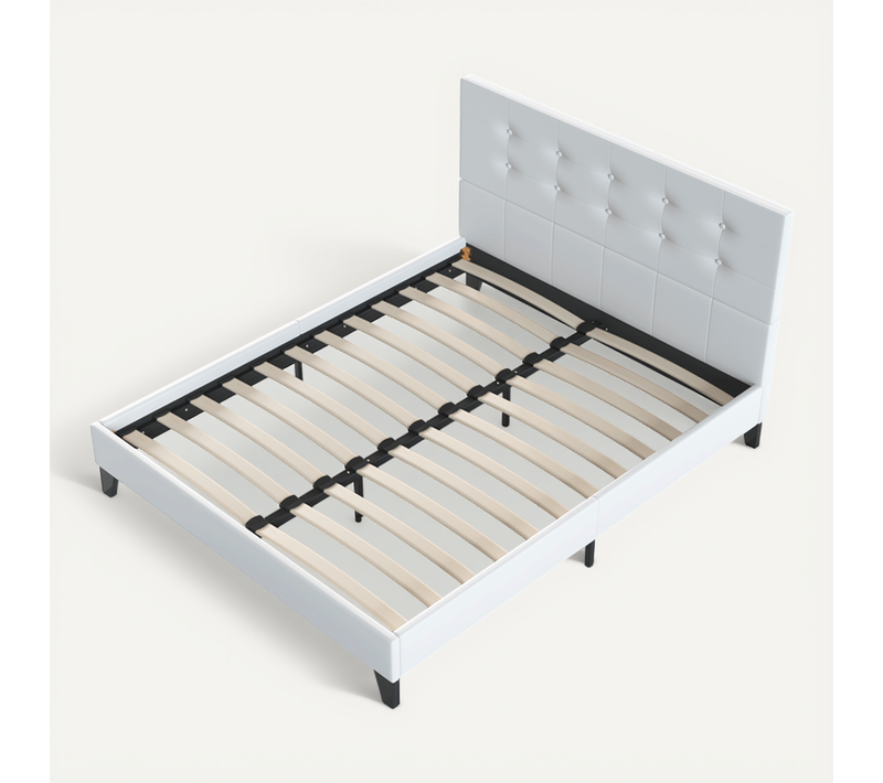Lit 140x190 Cm Avec Tête De Lit Simili-cuir Blanc