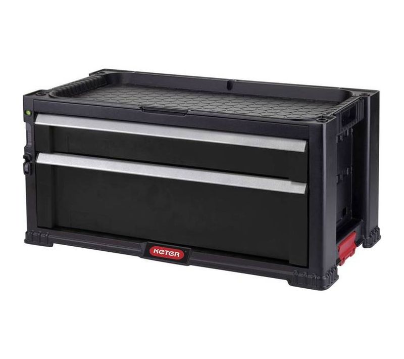 Caisse à Outils Plastique 2 Tiroirs – Noir Mat, 56,2 X 28,9 X 26,2 Cm