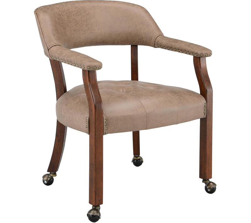 Chaise De Table Game Poker Roulettes Grandes Chaises à Manger Fauteuil Vintage Rembourré Kaki