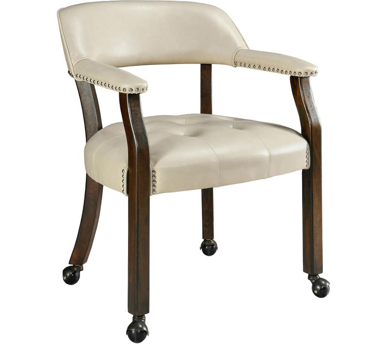 Chaise De Table Game Poker Roulettes Grandes Chaise à Manger Fauteuil Vintage Rembourré Beige Clair