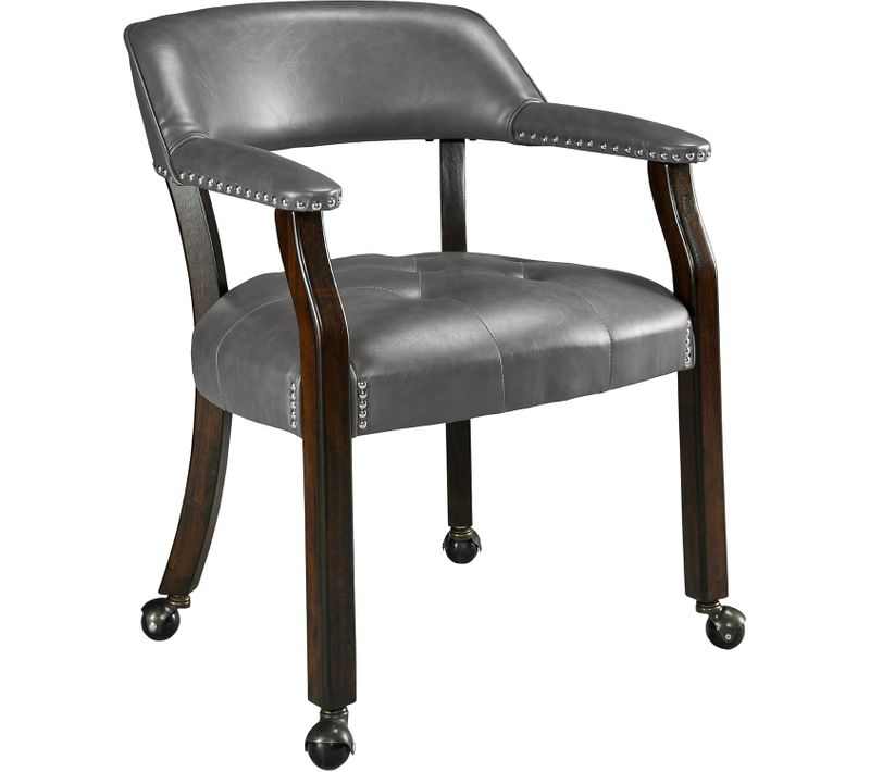 Chaise De Table Game Poker Roulettes Grandes Chaise à Manger Fauteuil Vintage Rembourré Gris Foncé