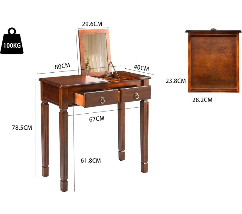 Coiffeuse De Maquillage Avec Miroir Rabattable Et Compartiment De Rangement Caché Cerise Foncé