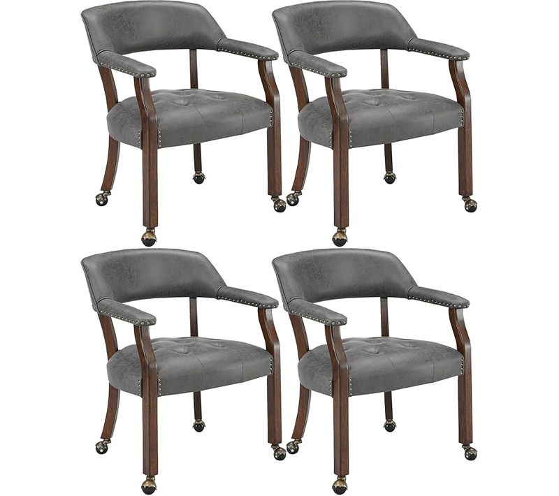 Lot De 4 Chaises De Table Game Poker Roulettes Grandes Fauteuil Vintage Rembourré Gris